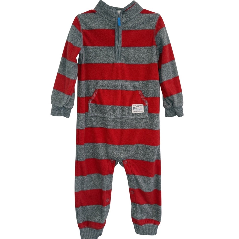 Carter's Fleece One Piece Outfit Pajama Red Gray 24 Months